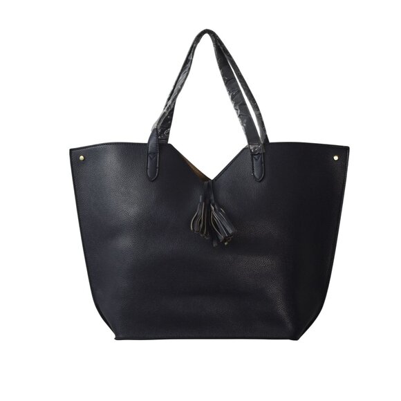 Neiman Marcus Navy Blue Tote Bag With Tassel Accent Gold Hardware - Picture 1 of 4